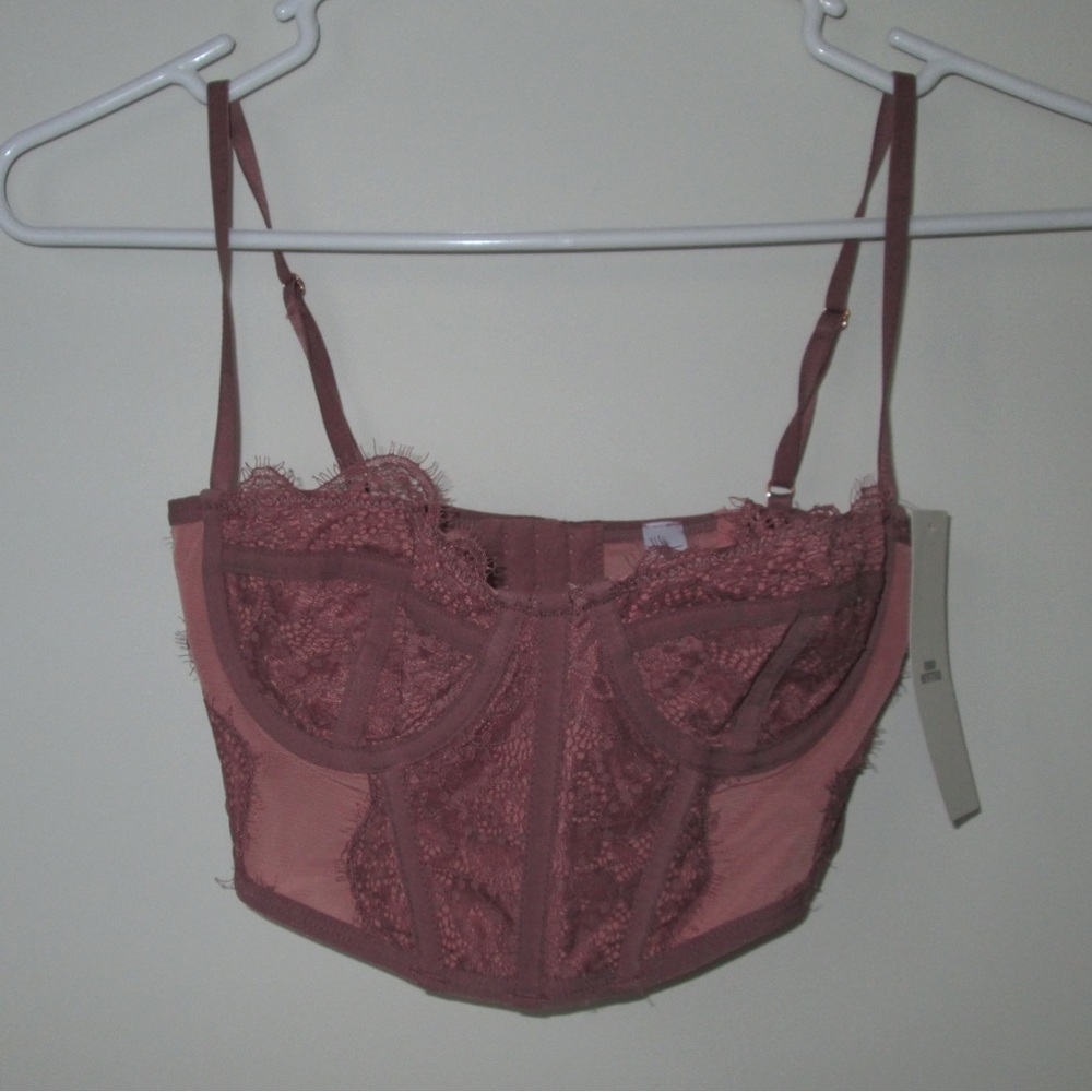 Mauve cropped corset top with flower detailing - brand new urban outfitters!
